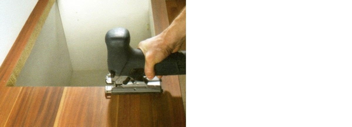 Montage einer Keramikspüle ( Auflagespüle ) in einer Küchenarbeitsplatte aus Pressholz.