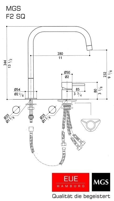 MGS Küchenarmatur F2 SQ Edelstahl massiv Skizze