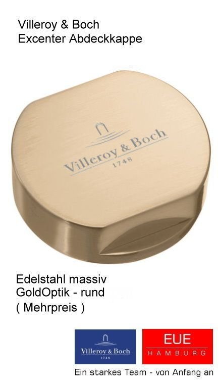 Excenterknopf Edelstahl massiv GoldOptik rund für alle aktuellen Keramikspülen von Villeroy % Boch. Abdeckkappe für die Excentertechnik