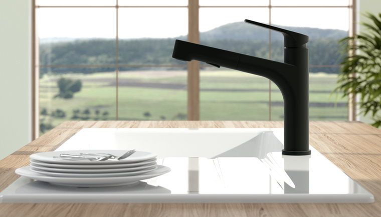 Villeroy und Boch Küchenarmatur Wasserhahn Junis Sky Shower Edelstahl massiv Matt Black Produktbild																										