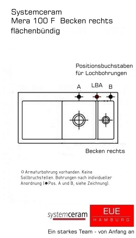 systemceram Keradomo Mera 100 F Becken rechts flächenbündig Lochbohrungen