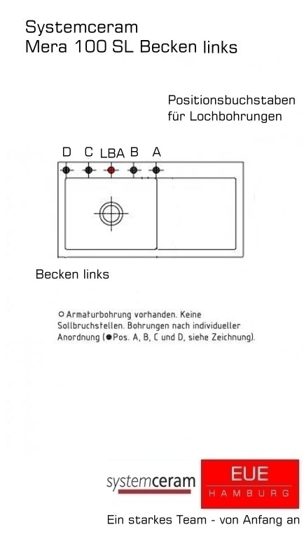 Systemceram Keramikspüle Mera 100 SL Becken links Lochbohrungen