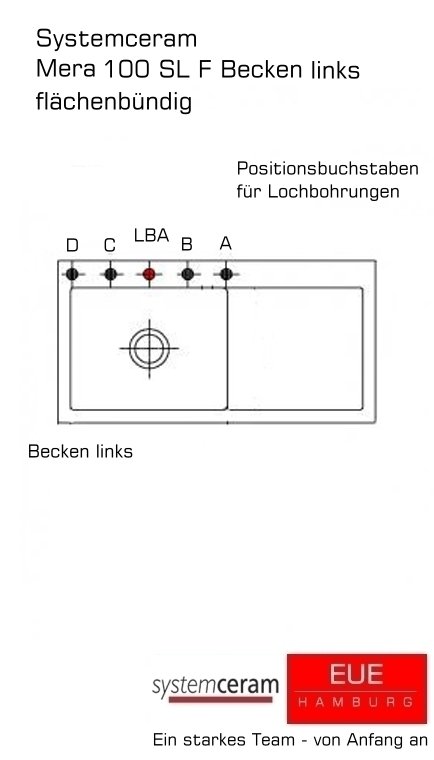 systemceram Keradomo Mera 100 SL F Becken links flächenbündig Lochbohrungen