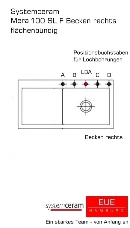 systemceram Keradomo Mera 100 SL F Becken rechts flächenbündig Lochbohrungen